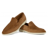 Viola Milano - Unlined Capri Suede Loafer - Polo Brown - Handmade in Italy - Luxury Exclusive Collection