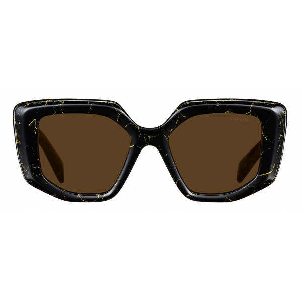 Prada - Prada Symbole Collection - Occhiali da Sole Irregolare Oversize - Marmo Nero Giallo Loden