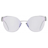 Prada - Prada Symbole - Oversize Cat Eye Sunglasses - Silver Blue - Prada Collection