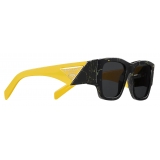 Prada - Prada Symbole - Square Sunglasses - Marbleized Black Yellow Slate Gray - Prada Collection