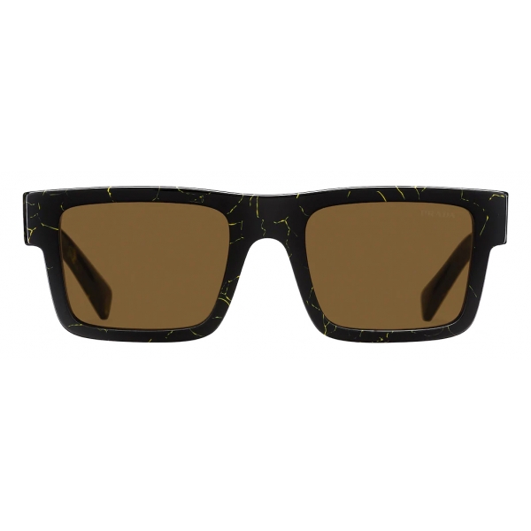 Prada - Prada Symbole - Rectangular Sunglasses - Marbleized Black Yellow Loden - Prada Collection