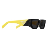 Prada - Prada Symbole - Rectangular Sunglasses - Marbleized Black Yellow Slate Gray - Prada Collection