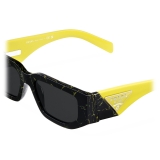Prada - Prada Symbole - Rectangular Sunglasses - Marbleized Black Yellow Slate Gray - Prada Collection