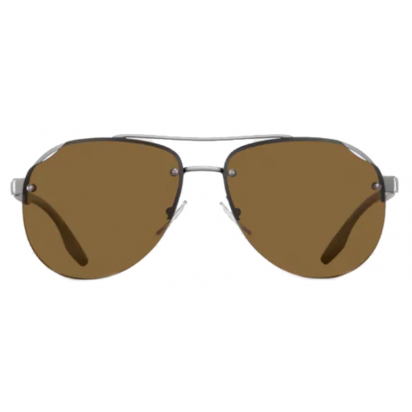 Prada - Prada Linea Rossa Eyewear - Pilot Sunglasses - Opaque Steel Gray Polarized Brown - Prada Collection