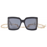 Jimmy Choo - Renee/N - Grey Mother of Pearl Square-Frame Sunglasses with Detachable Chain - Jimmy Choo Eyewear