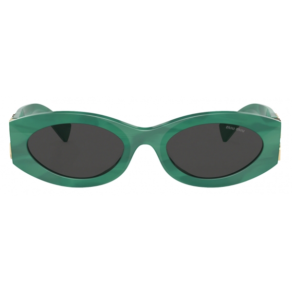Miu Miu - Miu Miu Glimpse Sunglasses - Oval - Striped Peacock Blue Slate Gray - Sunglasses - Miu Miu Eyewear