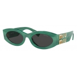 Miu Miu - Miu Miu Glimpse Sunglasses - Oval - Striped Peacock Blue Slate Gray - Sunglasses - Miu Miu Eyewear