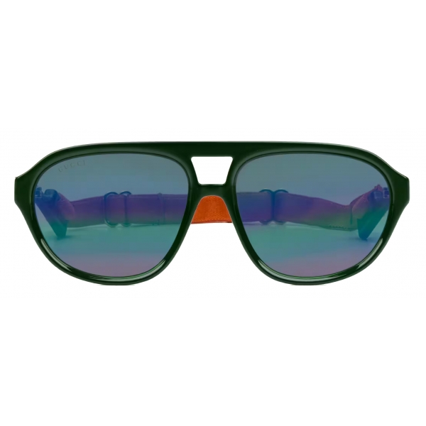 Gucci - Oval Frame Sunglasses - Green Grey Blue - Gucci Eyewear