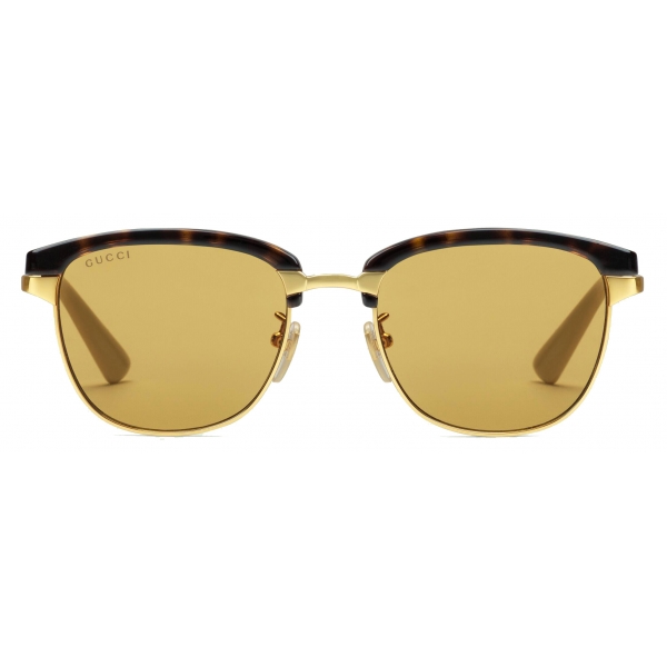 Gucci - Rectangular Sunglasses with Interchangeable Frames - Yellow Gold Tortoiseshell Brown - Gucci Eyewear