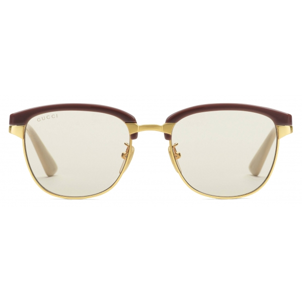 Gucci - Rectangular Sunglasses with Interchangeable Frames - Yellow Gold Brown - Gucci Eyewear