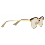 Gucci - Rectangular Sunglasses with Interchangeable Frames - Yellow Gold Brown - Gucci Eyewear