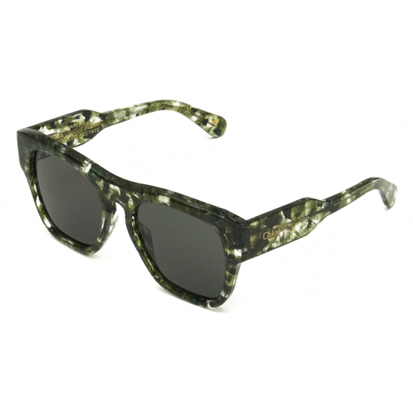 Chloé - Gayia Sunglasses in Acetate - Shiny Green Crystal Foliage Pattern Smoke - Chloé Eyewear