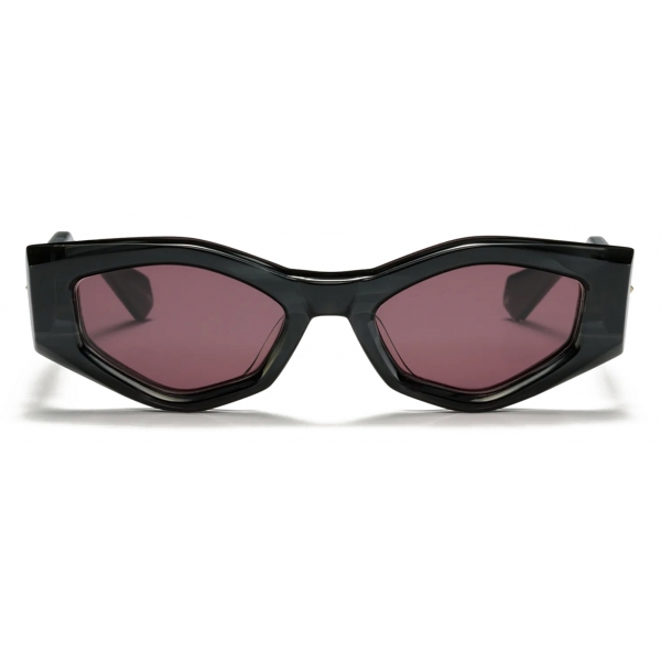 Valentino - Asymmetrical Sunglasses in Acetate with VLogo - Black Burgundy - Valentino Eyewear