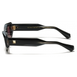 Valentino - Occhiale da Sole Asimmetrico in Acetato  con Vlogo - Nero Bordeaux - Valentino Eyewear