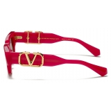 Valentino - Cat-Eye Sunglasses in Acetate with VLogo - Fuchsia Silver - Valentino Eyewear
