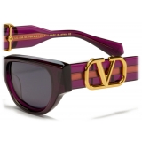 Valentino - Occhiale da Sole Cat-Eye in Acetato con Vlogo - Viola Grigio Scuro - Valentino Eyewear