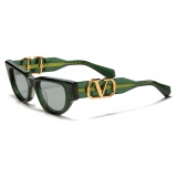 Valentino - Cat-Eye Sunglasses in Acetate with VLogo - Green Grey - Valentino Eyewear