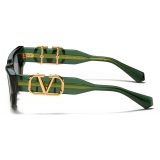 Valentino - Occhiale da Sole Cat-Eye in Acetato con Vlogo - Verde Scuro - Valentino Eyewear