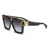 Valentino - Square Sunglasses in Acetate with VLogo - Black Dark Grey - Valentino Eyewear