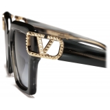 Valentino - Square Sunglasses in Acetate with VLogo - Black Dark Grey - Valentino Eyewear