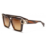 Valentino - Square Sunglasses in Acetate with VLogo - Brown - Valentino Eyewear