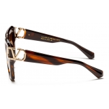 Valentino - Square Sunglasses in Acetate with VLogo - Brown - Valentino Eyewear