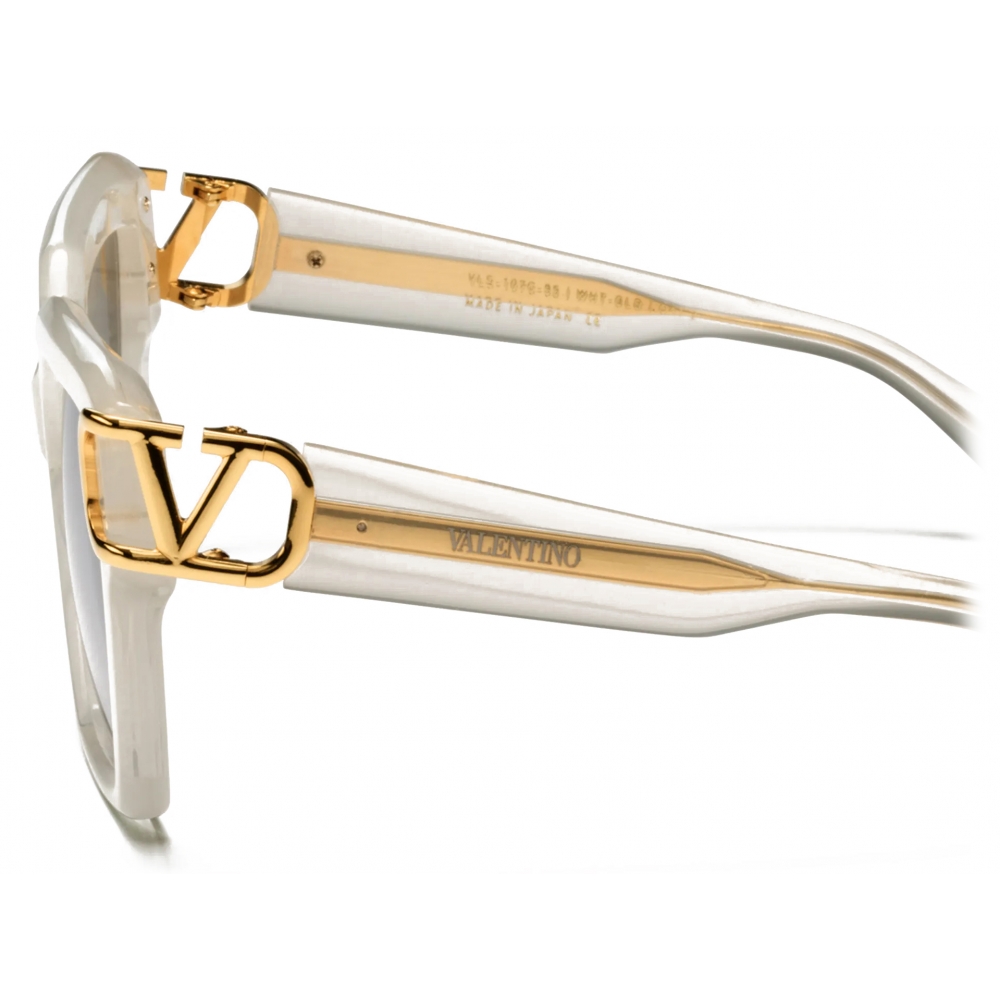 Valentino - Square Sunglasses in Acetate with VLogo - Transparent Ivory ...