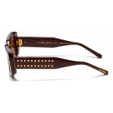 Valentino - Rectangular Sunglasses in Acetate - Burgundy Brown - Valentino Eyewear