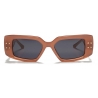 Valentino - Occhiale da Sole Rettangolare in Acetato - Rosa Cipria Grigio Scuro - Valentino Eyewear