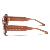 Valentino - Rectangular Sunglasses in Acetate - Powder Pink Dark Grey - Valentino Eyewear