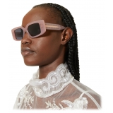 Valentino - Occhiale da Sole Rettangolare in Acetato - Rosa Cipria Grigio Scuro - Valentino Eyewear