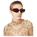 Valentino - Rectangular Sunglasses in Acetate - Burgundy Brown - Valentino Eyewear