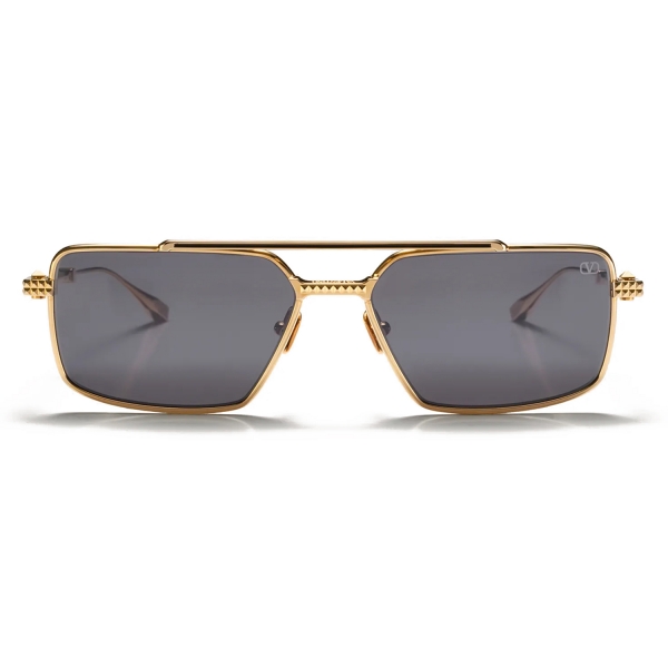 Valentino - Occhiale da Sole Rettangolare in Metallo - Oro Grigio Scuro - Valentino Eyewear