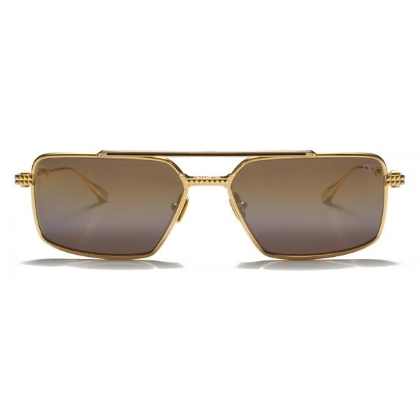 Valentino - Rectangular Sunglasses in Metal - Light Gold Brown - Valentino Eyewear