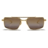 Valentino - Occhiale da Sole Rettangolare in Metallo - Oro Chiaro Marrone - Valentino Eyewear