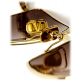 Valentino - Occhiale da Sole Rettangolare in Metallo - Oro Chiaro Marrone - Valentino Eyewear