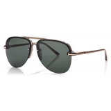 Tom Ford - Terry Sunglasses - Occhiali da Sole Pilota - Marrone Chiaro Verde - FT1004 - Occhiali da Sole - Tom Ford Eyewear