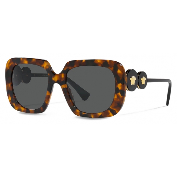 Versace - Double Medusa Squared Sunglasses - Havana Black - Sunglasses - Versace Eyewear