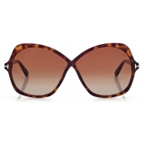 Tom Ford - Rosemin Sunglasses - Occhiali da Sole a Farfalla Oversize - Havana Scuro - FT1013