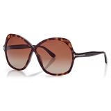 Tom Ford - Rosemin Sunglasses - Occhiali da Sole a Farfalla Oversize - Havana Scuro - FT1013