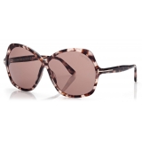 Tom Ford - Rosemin Sunglasses - Occhiali da Sole a Farfalla Oversize - Havana Viola - FT1013