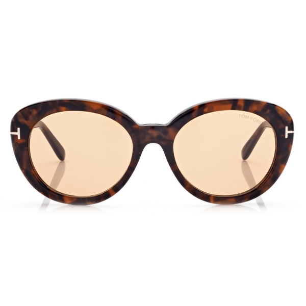 Tom Ford - Lily Sunglasses - Occhiali da Sole Ovale - Havana Scuro - FT1009