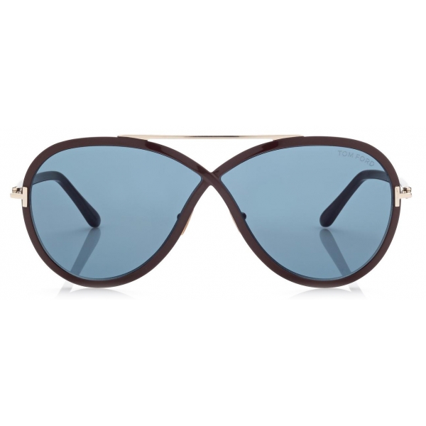 Tom Ford - Rickie Sunglasses - Occhiali da Sole Rotondi - Marrone Scuro Blu