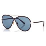 Tom Ford - Rickie Sunglasses - Occhiali da Sole Rotondi - Marrone Scuro Blu