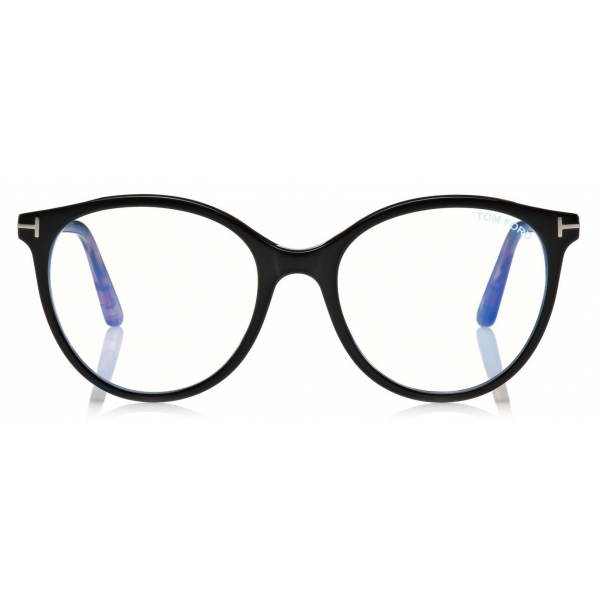 Tom Ford - Blue Block Soft Round Shape Opticals - Occhiali da Vista Rotondi - Nero Marrone - FT5742