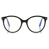 Tom Ford - Blue Block Soft Round Shape Opticals - Occhiali da Vista Rotondi - Nero Marrone - FT5742