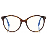 Tom Ford - Blue Block Soft Round Shape Opticals - Round Optical Glasses - Dark Havana - FT5742-B