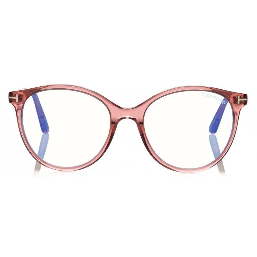 Tom Ford - Blue Block Soft Round Shape Opticals - Round Optical Glasses -  Pink Ice White - FT5742-B