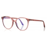 Tom Ford - Blue Block Soft Round Shape Opticals - Round Optical Glasses - Pink Ice White - FT5742-B