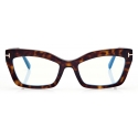 Tom Ford - Blue Block Cat Eye Shape Opticals - Cat Eye Optical Glasses - Dark Havana - FT5766-B